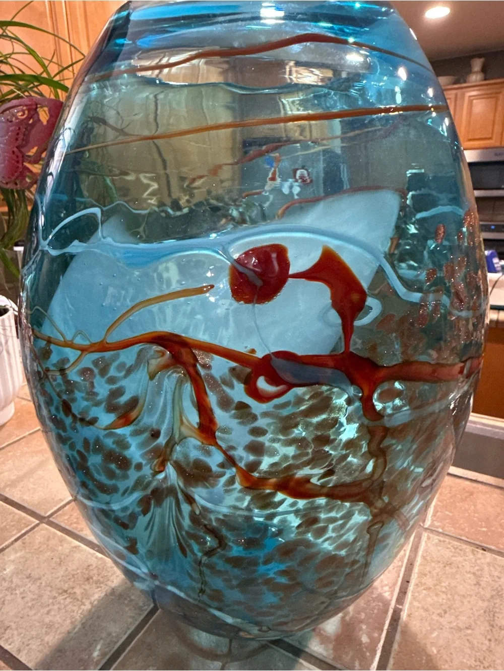 Viz Glass Color Mosaic Large Hand Blown Blue Turquoise Amber White